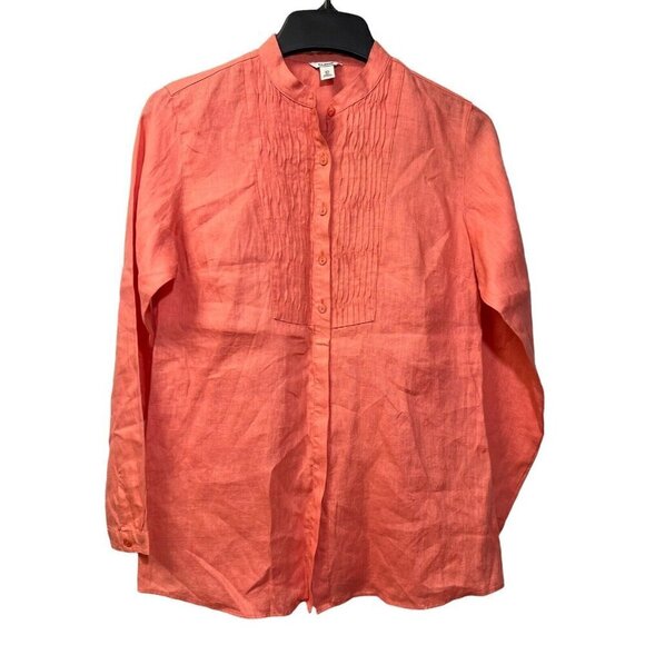 L. L. Bean 100% Linen Button Front Tunic Top Pleated Detail L/S Women's Size‎ XS - Picture 9 of 12